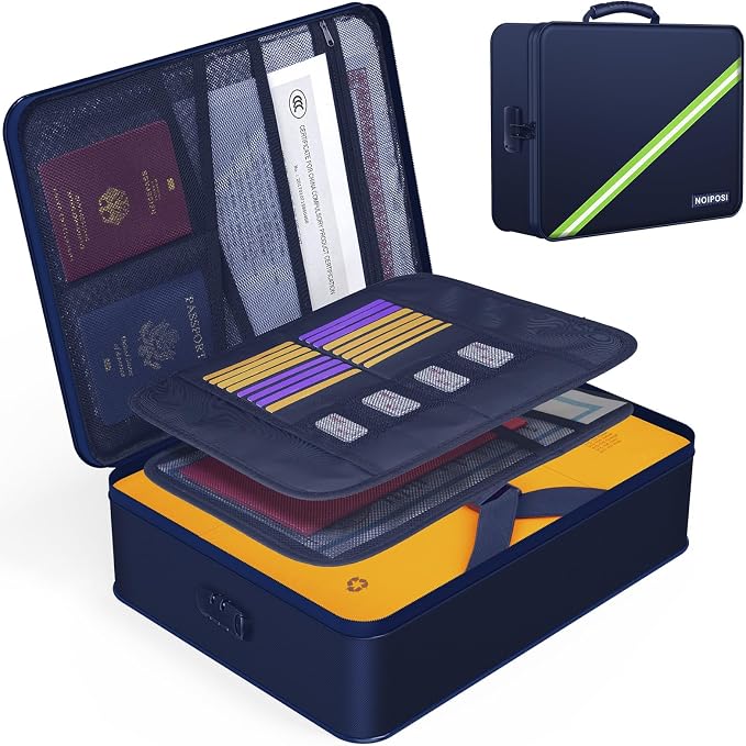 5200℉ Fireproof Document Box with Lock 16.1"x11.4"x4.3"- 8 Layers | Home ,Travel ,Strong, Water Resistant,Safe Storage Document Storage Organizer for Important Documents and File,Blue by Noiposi
