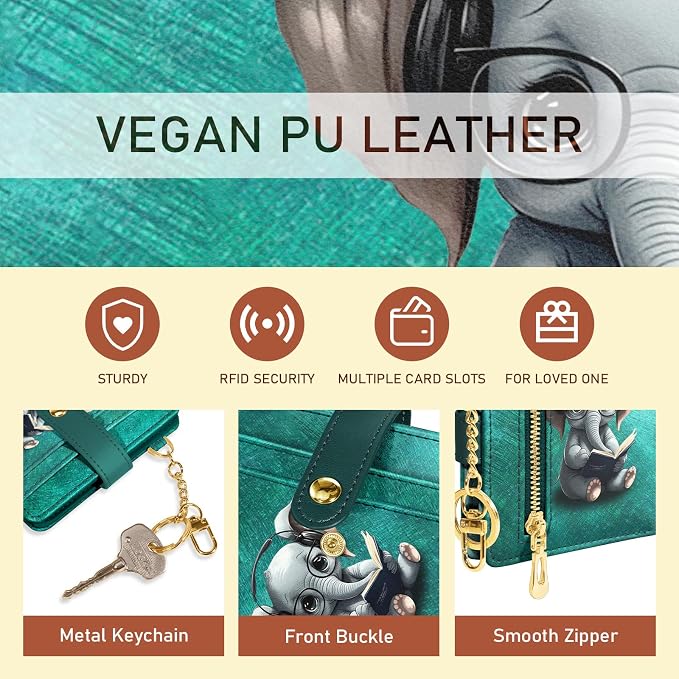 Jogjam Elephant Rfid Women Wallet, Small Slim Thin Credit Card Holder | PU Leather Bifold Cash Zipper Coin Pocket ID Window, for Female Ladies Teen Girls Girly Gifts - Image 6