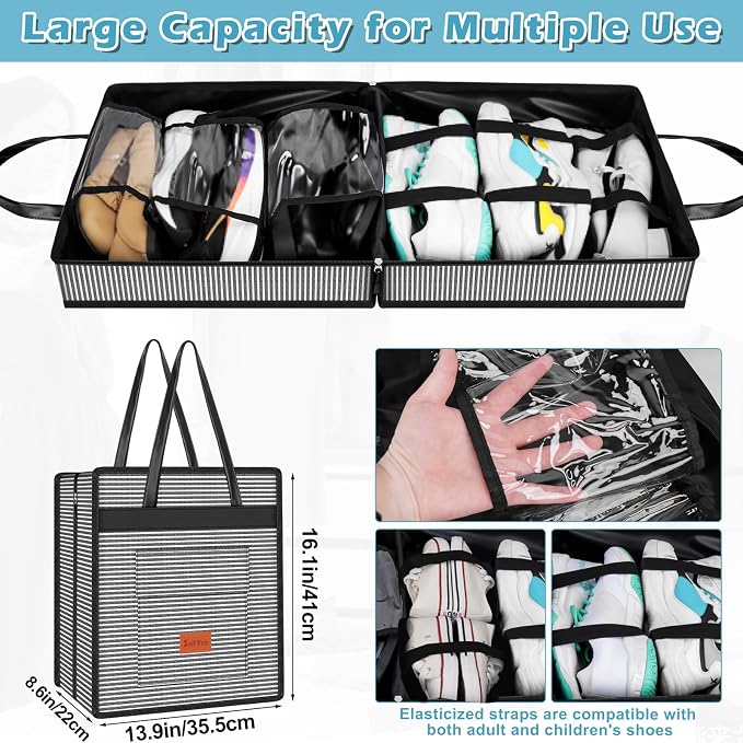 SelfTek Shoe Bags for Travel with Handle, Waterproof Large-Capacity Family Travel Shoe Bag Organizer for Multiple Shoes, Shoe Travel Bags for Packing, Suitable for Luggage Handle (Streifen) - Image 4