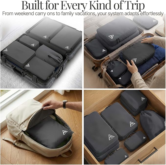 8 pcs Compression Packing Bags Cubes Set with HybridMax Double-Capacity Design - Packing Cubes for Travel Compression to Maximize Limited Luggage Space, Grey - Image 8