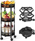 TOOLF 3 Tier Foldable Rolling Cart, Metal Utility Storage Cart, Black | Assembly-Free, Lockable Wheels, Round Trolley Organizer for Bathroom, Kitchen, Office, Dorm, Laundry, Craft Room by TOOLF