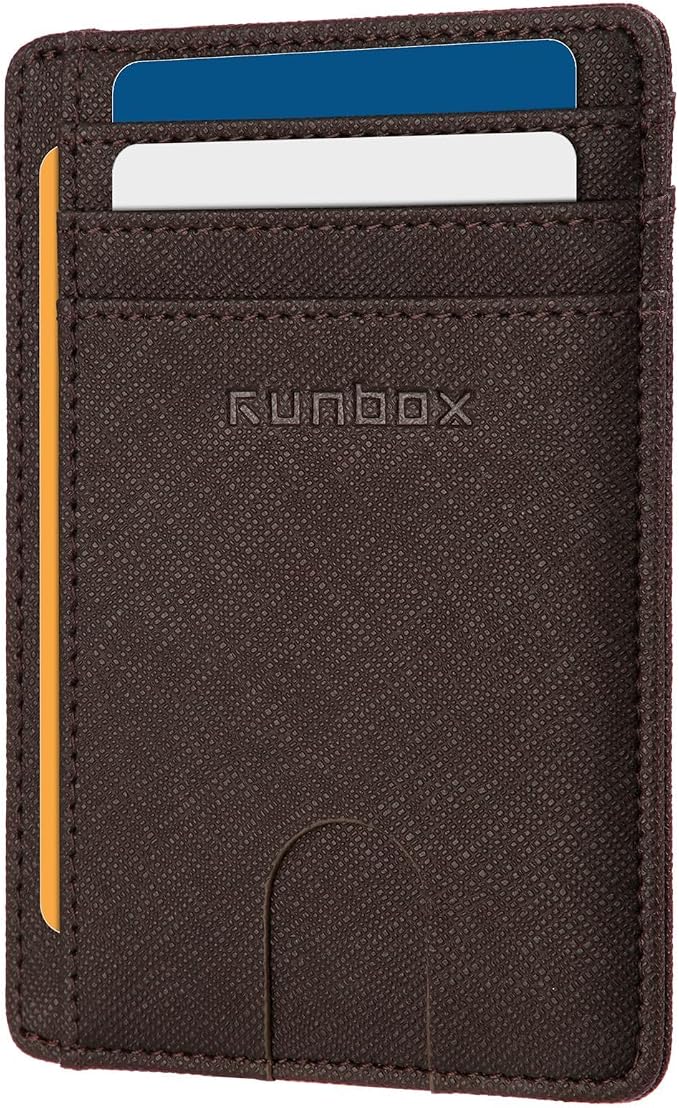 RUNBOX Slim Wallet for Men and Women, RFID Blocking Leather Card Holder | Minimalist 8-slot design fits IDs and credit cards in a thin profile for front pockets, purses, pants and travel by RUNBOX