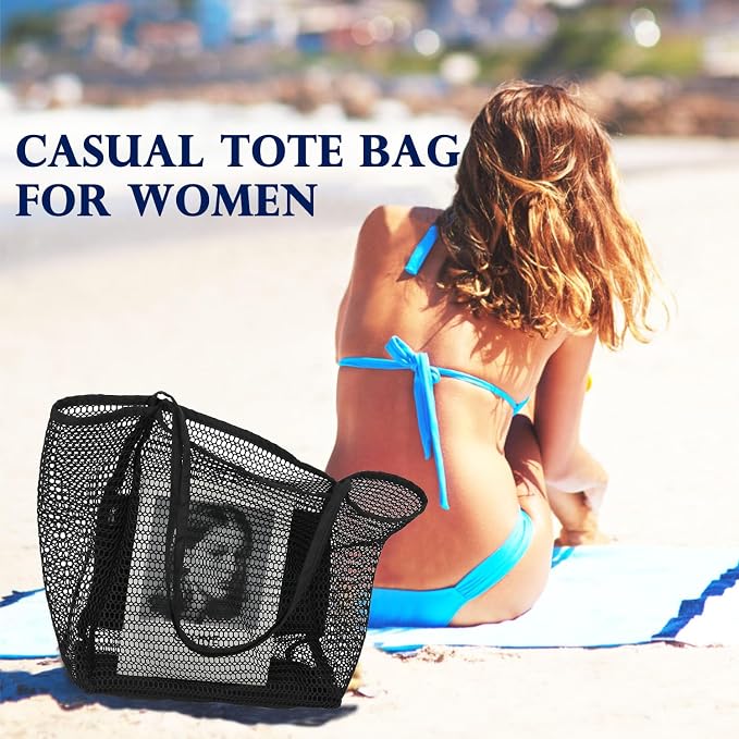 Fammart Mesh Beach Bag for Women, Summer Straw Tote Hobo Pool Bags with Zipper Pocket, Travel Vacation Cruise Essentials 2026 - Image 3