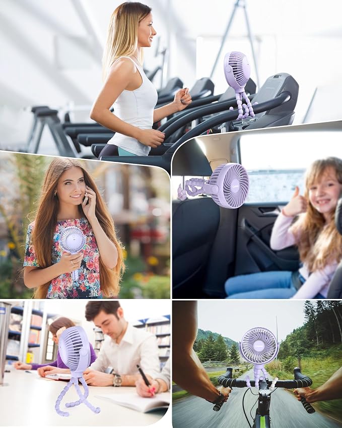 Coohea Clip on Stroller Fan, Rechargeable Long-Lasting Power Wind Fan | 4000mAh Battery Operated, 360° Rotatable Flexible Tripod, 3 Adjustable Speed, Portable Fan for Car Crib Backseat Beach Travel - Image 7