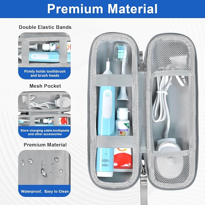 Toothbrush Travel Case for Oral B/Oral-B Pro 1000 1500 5000 7000 7500 6000 9600/ Phlips Sonicare 4100 5100 1100 6100 5300 Electric Toothbrush, Portable Hard Protective Storage Bag (Blue) - Image 3