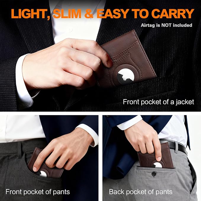 Wallet for Men Slim RFID Blocking Bifold Carbon Fiber,Minimalist Small Compact Front Pocket Credit Card Holder,Thin Mens Leather Wallets Smart Security With 2 ID windows 1 Cash (Oil Wax Brown) - Image 9