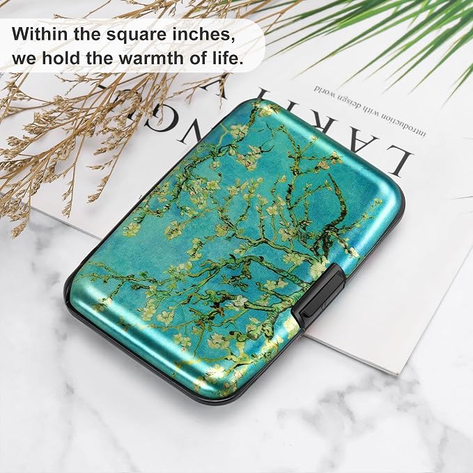 Mini RFID Aluminum Wallet Credit Cards Holder Business Card Case Metal ID Case for Men Women（Apricot flower - Image 6