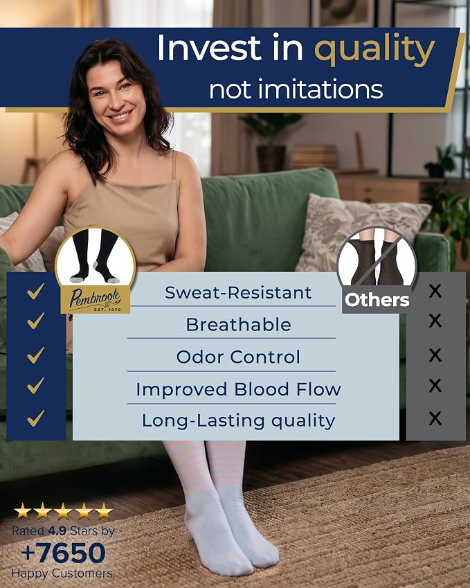 Pembrook 3 Pairs Plus Size Compression Socks Wide Calf - Bamboo Viscose Compression Socks for Women Wide Calf - Image 3