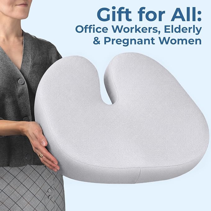 5 STARS UNITED Seat Cushion - Memory Foam Chair Cushion for Tailbone Pain Relief - Ergonomic Support for Coccyx, Sciatica & Butt - Office, Desk & Gaming Chair, Car Seat, Wheelchair, Light Gray Mesh - Image 7