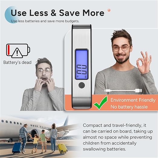 travel inspira Rechargeable Luggage Scale 110lb/50kg - Large Backlit Display - Stainless Steel - Portable Digital Hanging Scale for Suitcases, Bags, Packages (USB -C Charging Included) - Image 4