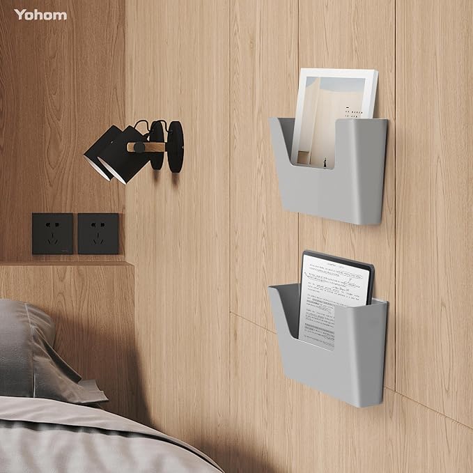 YOHOM Adhesive File Holder Plastic Document Folder Door No Drilling Mount Mail Magazine Organizer A4 Filing Envelopes Folder, Office Wall Mount Single Pocket(GREY, 3 PCS) - Image 6