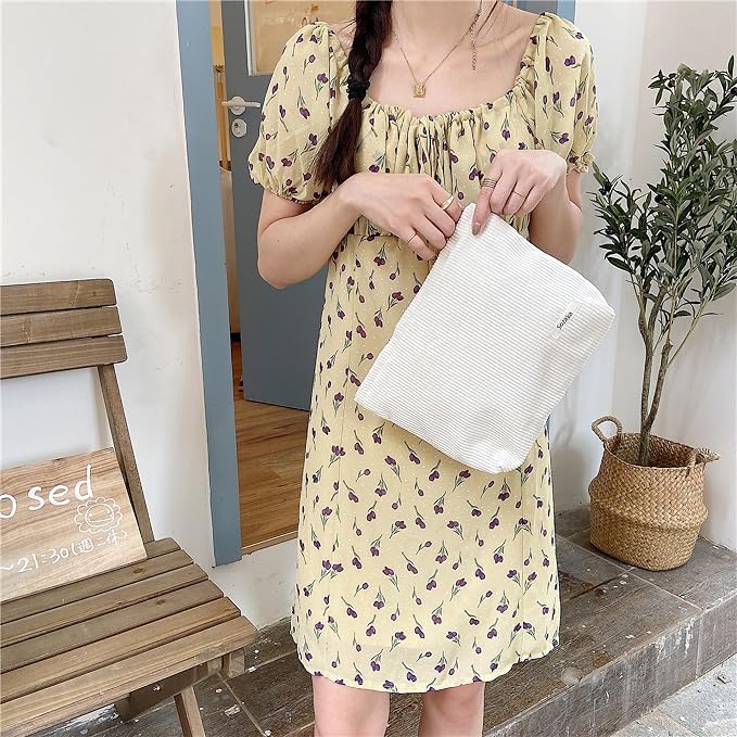 Cosmetic Bags for Women - Corduroy Cosmetic Bag Aesthetic Women Handbags Purses Smile Dots Makeup Organizer Storage Makeup Bag Girls Case Bags (Pure Milky white) - Image 4