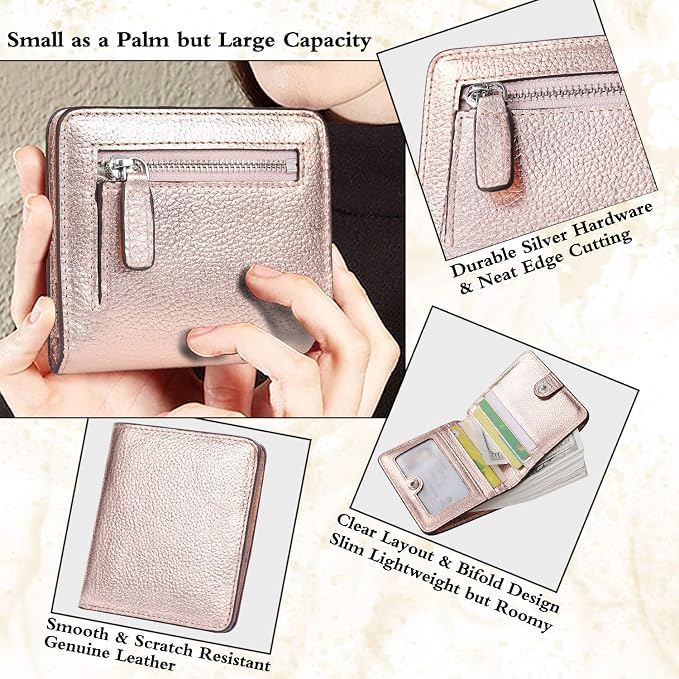 Small Leather Wallet for Women, Ladies Credit Card Holder RFID Blocking Women's Mini Bifold Pocket Purse - Image 3