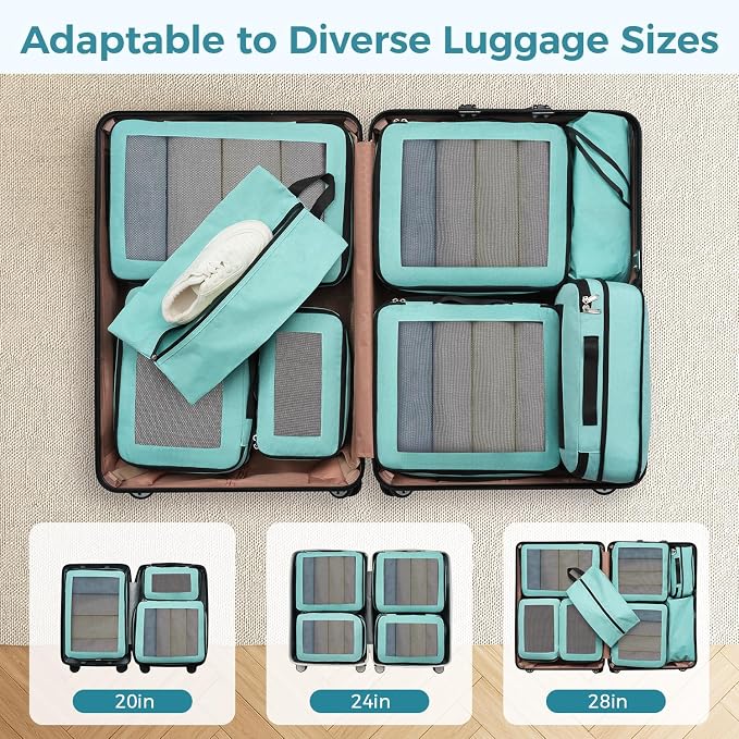 BAGAIL 8 Set Compression Packing Cubes, Expandable Luggage Organizer Bags for Travel Accessories (Mint) - Image 6
