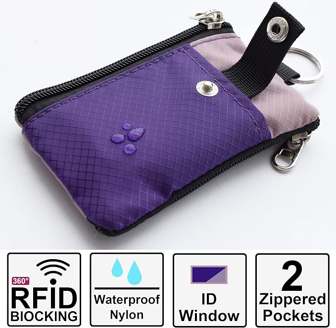 CHENSPRX Minimalist RFID Blocking Small Wallet with ID Window,WaterResistant Zip Id Case Wallet with Lanyard Keychain for Cards,Cash,Travel,Women,Men - Image 2