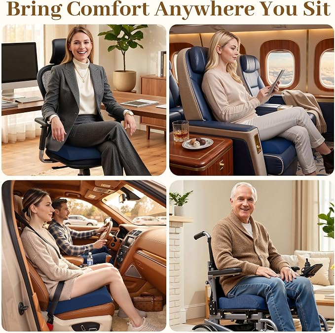 TranquilRelax XL Memory Foam Seat Cushion for Office Chair, 3.35-Inch, Blue | Medium-firm Support for Long Sitting, Washable Mesh Cover, Non-slip Base, Perfect for Car Seats & Short Drivers - Image 5