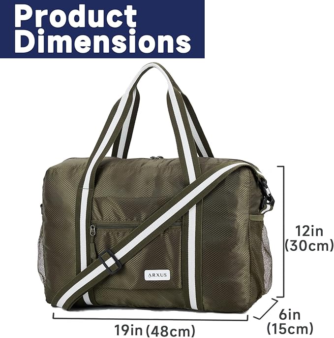 Carry On Travel Bag, Lightweight Foldable Packable Tote Bag 25L | Water Repellent, Expandable Travel Duffle with Luggage Sleeve and Shoulder Strap for Men Women - Image 3