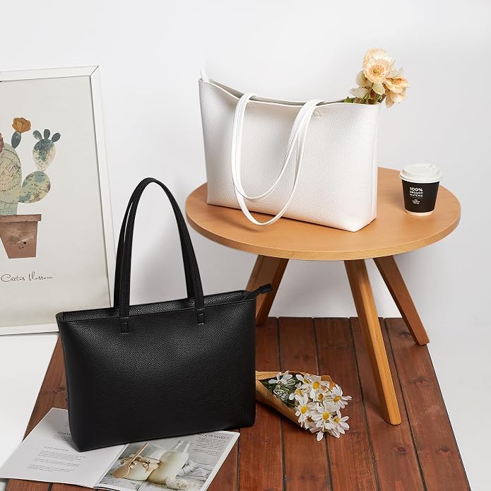 KALIDI Tote Bag Zipper Shoulder Bag Vegan Leather Purses Satchel for Women | Large Casual Handbag for Work Commuting Dating College Everyday - Image 2