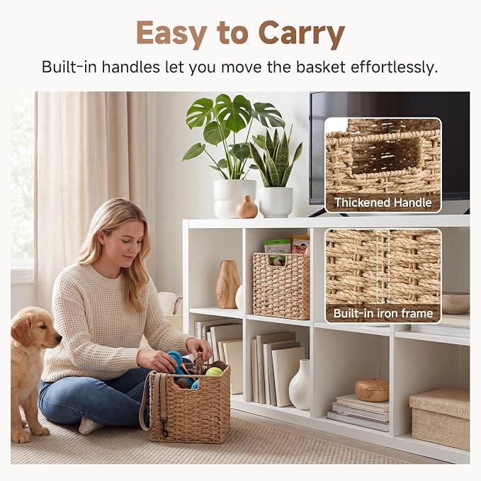 StorageWorks 9 inch Wicker Baskets for Storage, Square Baskets, Natural | 2-Pack, Paper Rope Wicker Storage Cubes,Handwoven Square Cube Organizer Bins,Foldable,Baskets for Organizing,9x9 storage cube - Image 4