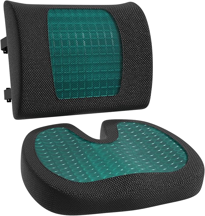 Amazon Basics Comfortable Seat Cushion & Lumbar Support for Office Chairs, Gel Enhanced Memory Foam, Non-Slip, Cooling, Portable, Pack of 2, Rectangular, Black - Image 2