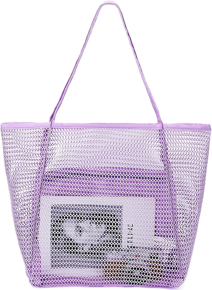 Fammart Mesh Beach Bag for Women, Summer Straw Tote Hobo Pool Bags with Zipper Pocket, Travel Vacation Cruise Essentials 2026 by Fammart