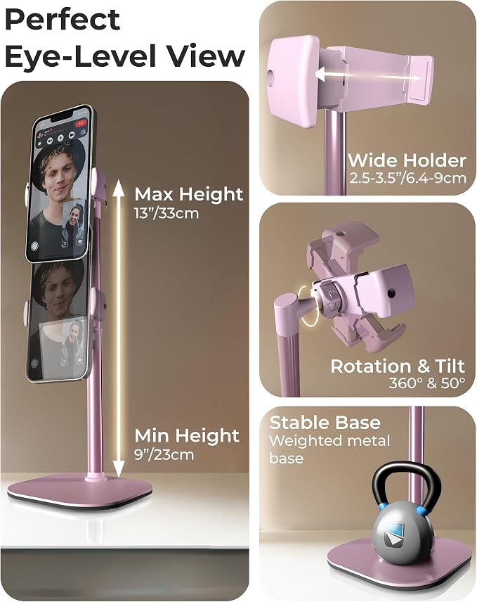 COOPER ChatStand Sturdy Cell Phone Holder, iPhone Stand for Desk, Recording | 9-13" Adjustable, Weighted Metal Base, Tabletop Tripod, for Filming, Video Calls, FaceTime; fits all iPhone, Samsung, Android - Image 3
