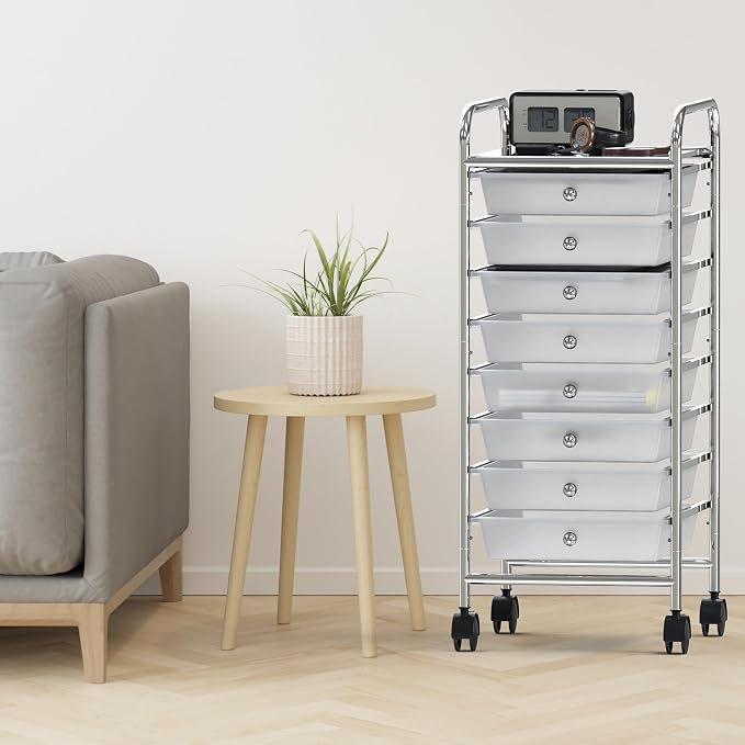 Simple Houseware 8 Drawers Rolling Utility Cart Art Craft Storage, Chrome | 1-Column, 30.25" Height, Lockable Wheels, for School, Office, Art Craft, and Paper Storage - Image 7
