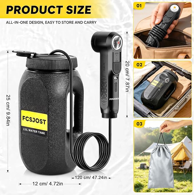 Portable Bidet for Travel, High Pressure Electric Bidet for Women & Men, 1600mAh Battery, Dual Adjustable Spray Modes, LED Display, 2.5L Tank, IPX6 Waterproof Handheld Bidet for Camping & Home - Image 2