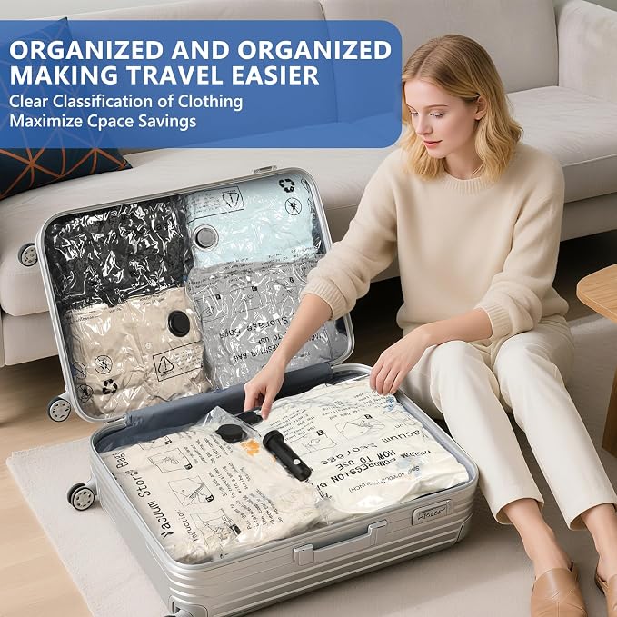 36 Pcs Travel Vacuum Bags for Clothing with Rechargeable Wireless air Pump | Compression Packing Bags for Luggage Suitcase,Carry-on Size Space Saver vacuum storage bags - Image 7