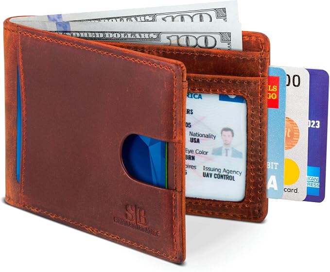 SERMAN BRANDS RFID Blocking Slim Bifold Genuine Leather Thin Minimalist Front Pocket Wallets for Men Billfold Wallet Men Gift by SERMANBRANDS