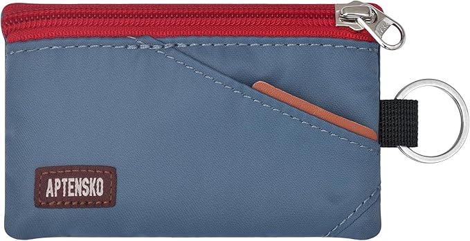 RFID Blocking Travel Wallet with Adjustable Lanyard, Small Nylon Zipper Pouch and Badge Holder for ID, Credit Cards, Cash, Keys, Commuters (Slate Blue) by APTENSKO