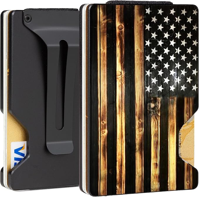 Slim Wallet for Men,RFID Blocking Minimalist Metal Wallet, Money Clip/Cash Holder, Front Pocket Aluminum Credit Card Holder, Ideal Gift for Men,American USA Flag - Image 2