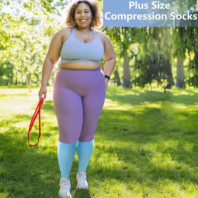 LEVSOX Plus Size Compression Socks Wide Calf Men&Women 20-30 mmhg Knee High Support Socks for Medical, Nurse, Diabetic - Image 7