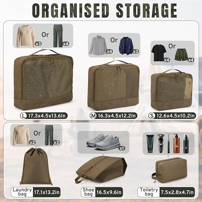ZOMFELT 6 Pcs Packing Cubes for Travel Cubes & Sturdy Packing Organizers | Suitcase Organizer Set Travel Essentials Accessories Gifts for Men Camping & Cruise with Durable Canvas Laundry Bag Shoe Bag - Image 3