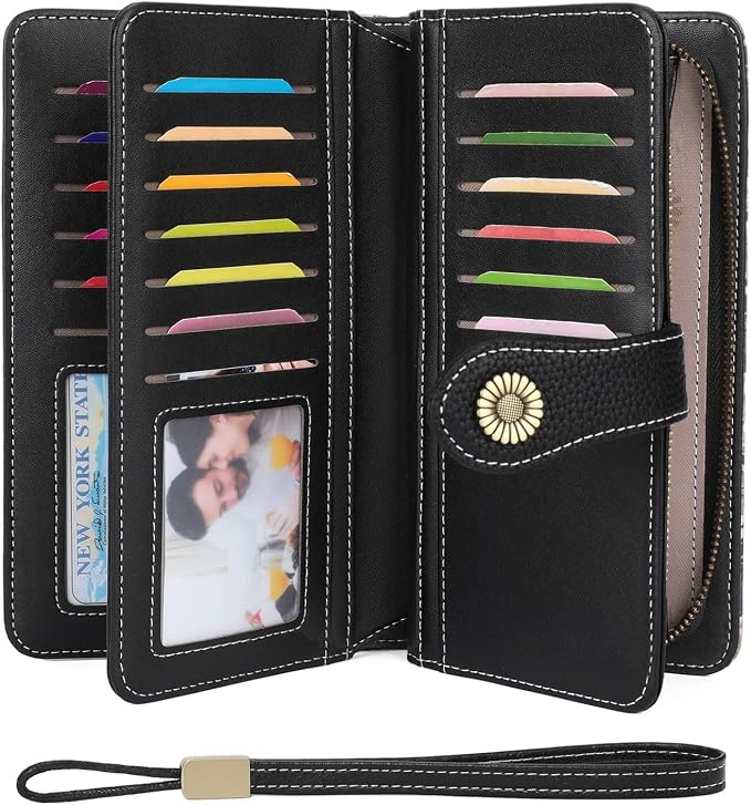 Wallets for Women Trifold Wristlet Wallets Large Capacity RFID Blocking Ladies Purse Credit Card Holder - Image 2