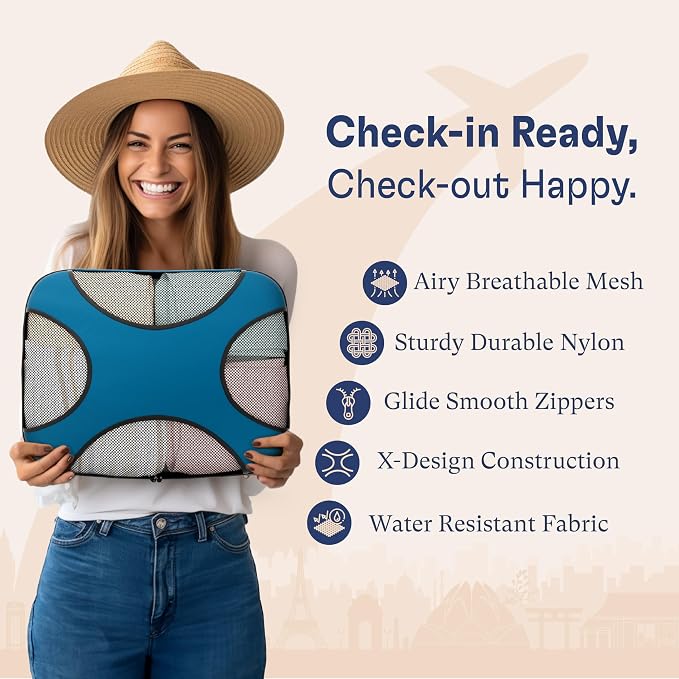 Shacke 5 Set Packing Cubes for Travel with Laundry Bag (Gentlemen's Blue) | Suitcase Organizer Bags Set: 4 Water-Resistant Luggage Cubes, XL to Small, + Laundry Bag for Carry-On or Checked - Image 5