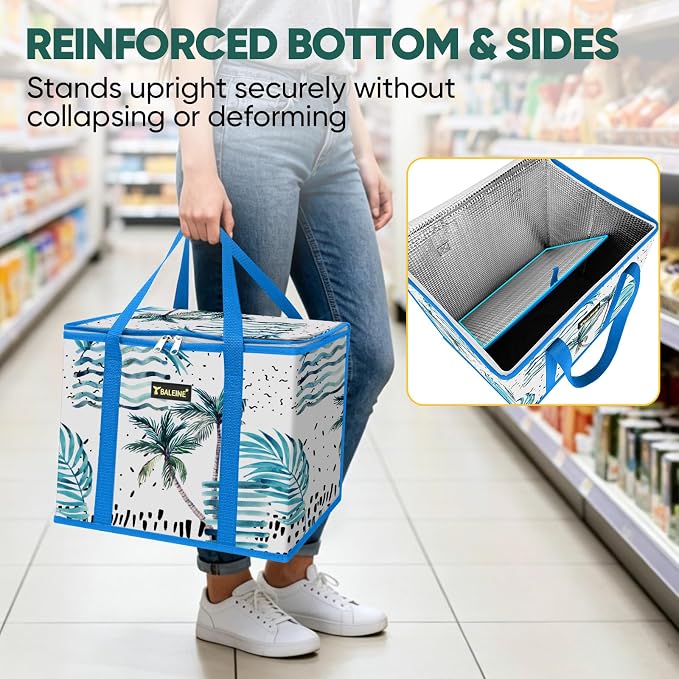 BALEINE 1PK Insulated Reusable Grocery Bag, Heavy Duty Shopping Tote | Foam & Foil Insulation, 9" Long Handles, Reinforced Bottom Keeps Upright, Fold Flat Storage, Water-Resistant Shopping Bag - Image 3