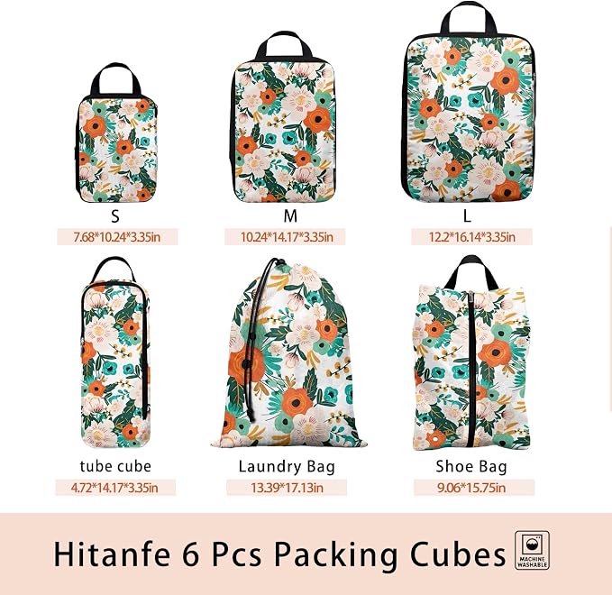 6 Pcs Compression Packing Cubes for Travel, Waterproof Luggage Organizer Washable Storage Bags Set - Packaging Cubes for Backpack Travel and Carry-Ons - Image 2