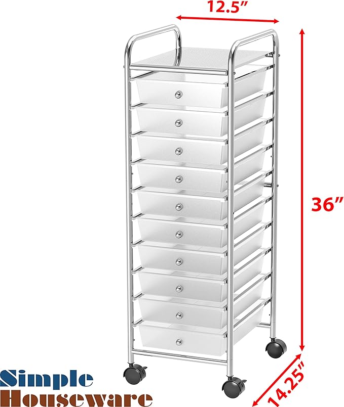 Simple Houseware 10 Drawers Rolling Utility Cart Organizer, Chrome | 1-Column, 36" Height, Lockable Wheels, for School, Office, Art Craft, and Paper Storage - Image 7