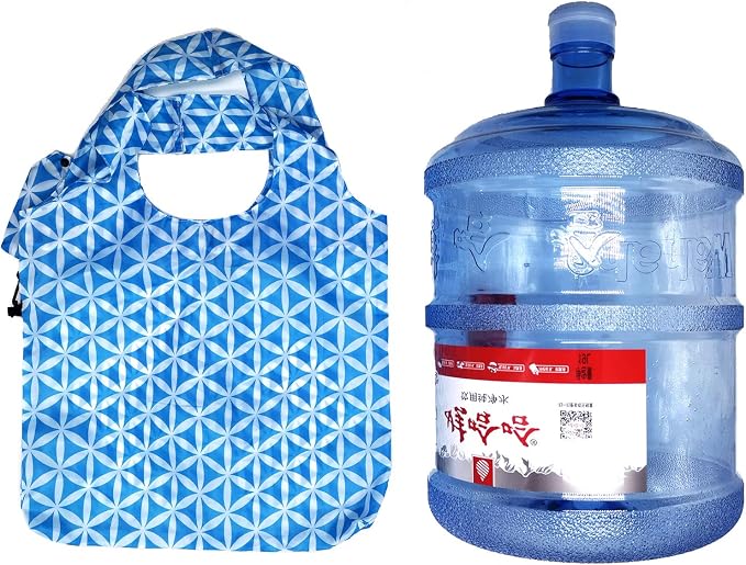 HOLYLUCK Reusable Grocery Bags,Heavy Duty Foldable Shopping Tote Bag (Standard, 3 Blue Geometric Flowers) - Image 4