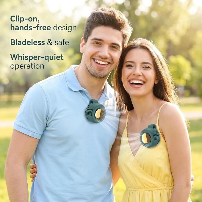 Portable Silent Bladeless Clip on Fan, Mini Fan with Clip, Rechargeable Personal Handheld Fan, Adjustable 3-Speed Suspended Waist Fan for Outdoor, Camping, Travel, Office (Green) - Image 5
