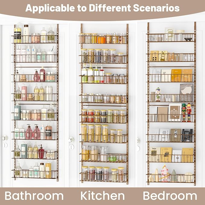 ElegantArray 8-Tier Pantry Door Organizer, Brown | Over The Door Pantry Organizer Rack and Storage, Hanging Spice Rack Shelves Door, Home Office Laundry Room Bathroom & Kitchen - Image 4