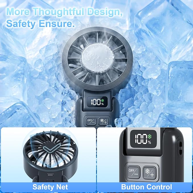 Pro Handheld Portable Fan Cooling 3-in-1 Hand, Desk, Neck & Fan | 5-Speed, Independent Switch, Digital Display, Foldable Personal Fan for Travel/Concerts/Sport Events/Gifts - Image 5