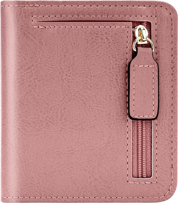 Gostwo Small Wallet for Women, Slim Bifold Credit Card Holder, Compact RFID Blocking Cash Wallet, Billfolds Thin Leather Zipper Pocket, Mini Wallet Gift for Ladies Teen Girls Travel with ID Window by Gostwo
