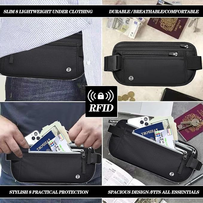 Black Hidden Money Belt for Travel for Men, Waist Wallet Anti Theft, RFID Passport Holder For Travel Men Or Women, Money Pouch, RFID Passport Holder(Black1) - Image 6