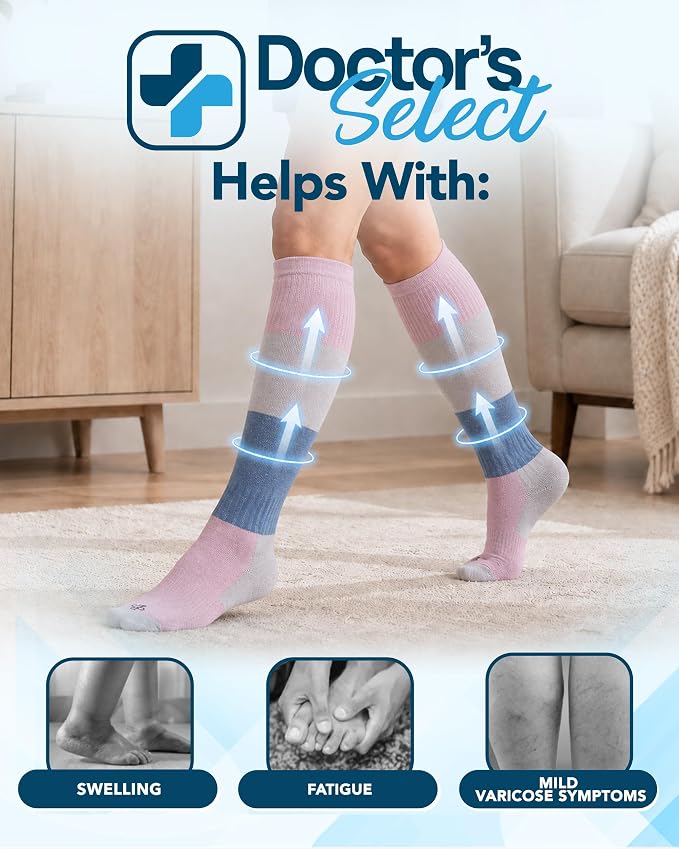 Doctor's Select® Bamboo Viscose Light Compression Socks for Women & Men - 3 Pairs, 8-15 mmHg Compression Socks, Knee High - Image 3