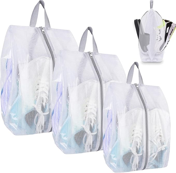SelfTek Shoe Bags for Travel, 3 Pack 3 Size Double-Sided Zipper Shoe Bag for Men & Women, Waterproof Portable Shoe Storage Pouch with Handle, Family Travel Accessories by SelfTek