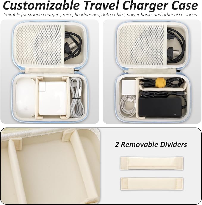 Portable Charger Case, Tech Pouch Travel Organizer, XL, Blue | Hard Shell Electronic Storage for MacBook Power Adapter, Magic Mouse, Charging Cords, Power Bank Laptop Accessories - Image 4
