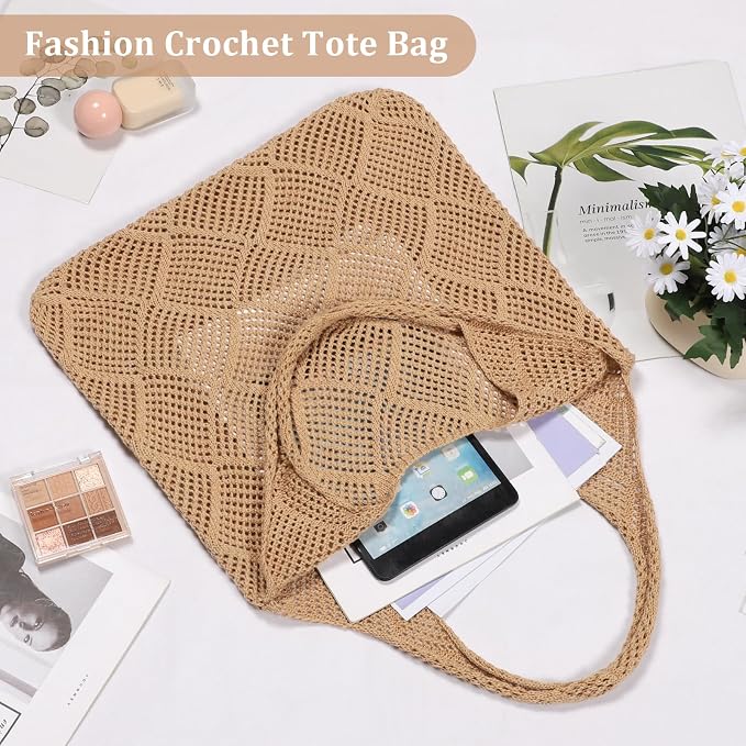 Sightor Crochet Tote Bag, Mesh Beach Bag Knit Summer Hobo Bag for Women | Beach Tote bag Vacation Outfits Aesthetic Boho Bag - Image 6
