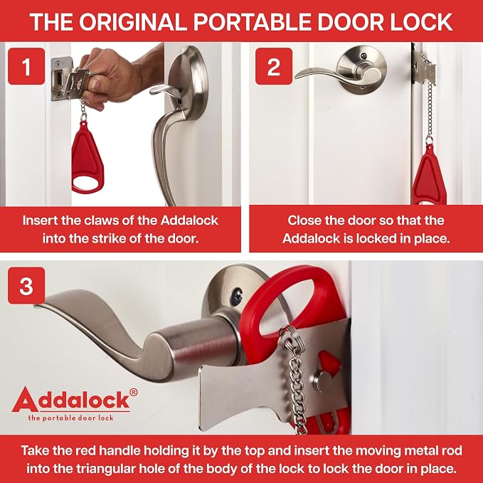 The Original Portable Door Lock for Travel & Home Security, 1-Piece Door Latch Lock for Houses, Apartments, Hotels, Motels, Dorms & AirBnBs - Lock the Door & Stay at Home or Away, 2 Pack - Image 4